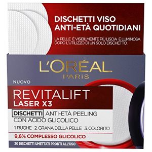 L'Oréal Revitalift Laser X3 - Dischetti Viso Anti-età Antirughe Peeling con Acido Glicolico