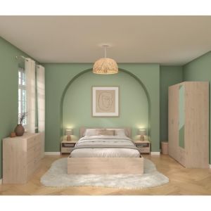 Parisot Chambre complete - VARIA - Chene - Lit 140, 2 chevets, 1 commode, 1 armoire 3 portes avec miroir