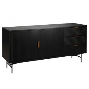 Oviala Buffet 2 portes et 3 tiroirs en mélaminé et acier 160 cm noir