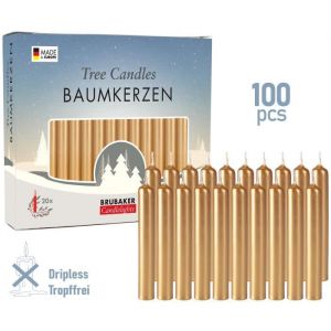 Brubaker Bougies de No&euml;l en Cire - Lot de 100 - Id&eacute;ales pour Sapin & Pyramide de No&euml;l - &Oslash; 125 cm - Or