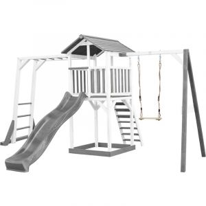 Axi Beach Tower Aire de Jeux avec Toboggan en gris, Cadre d'escalade, Balançoire & Bac à Sable - Grande Maison enfant extérieur en