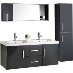 Eliteshopping - Meuble de Salle de Bain noir 120 cm Colonne et Lavabo inclus – Estelle