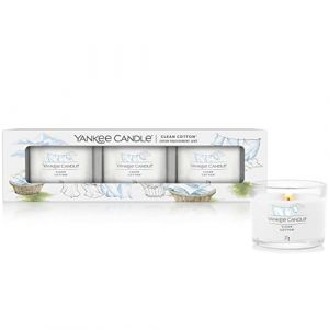 Yankee Candle Coffret cadeau de bougies parfum&eacute;es | Bougies votives remplies &laquo; Coton frais &raquo; | M&eacute;lange de cires de soja | Lot de 3