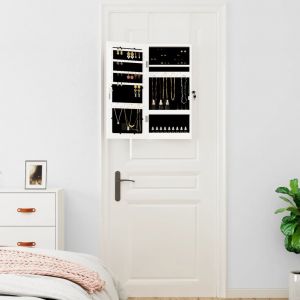 Image de VidaXL Armoire à bijoux avec miroir et éclairage LED mural blanc