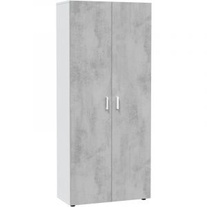 Habitdesign Armoire Multifonction avec 2 Portes, Finition en Couleur Blanc Artik et Ciment, Dimensions : 80 cm (Largeur) x 182 cm (Hauteur) x 37 cm (Profondeur)