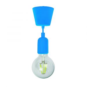 Elexity Kit de suspension déco bleu en silicone avec cordon textile et ampoule LED filament globe 6W E27