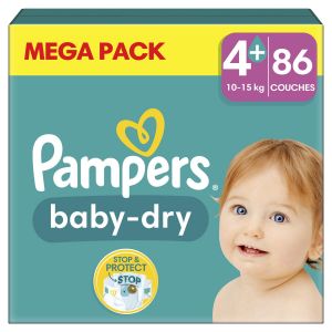 Pampers Baby-Dry Taille 4+ 86 Couches - 10/15 kg