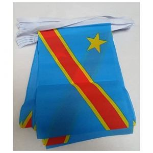AZ FLAG - Guirlande Drapeau République Démocratique du Congo - 6 Mètres avec 20 Fanions Congolais De 21x14 cm - Petits Drapeaux 100% Polyester - 60g