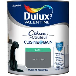 Dulux Valentine Peinture haute résistance Crème de couleur cuisine et bain gris anthracite satin 0,75L