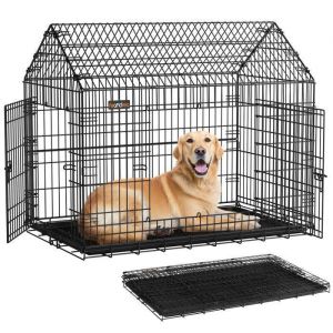 Feandrea - Cage pour Chien Pliable, Cage de Transport, 120 x 72,5 x 109 cm, M&eacute;tal, xxl, Grands Chiens, avec Double Porte, Nettoyage Facile, pour la