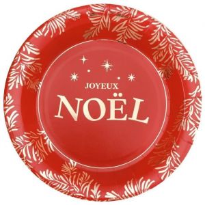 Image de 10 ASSIETTES CARTON FEUILLAGE NOËL 22.5CM ROUGE