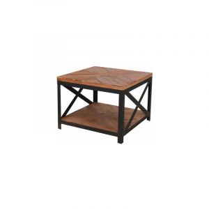 Wadiga Table Basse Carrée en Teck et Métal Noir 2 Plateaux