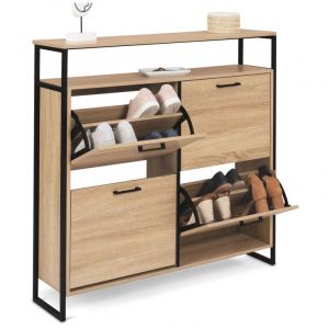 Idmarket Meuble &agrave; chaussures luis 4 portes avec &eacute;tag&egrave;re sup&eacute;rieure design industriel - Bois-clair