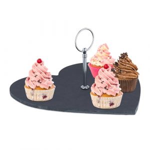 Relaxdays Plateau de Service, Design Romantique, avec poignée, pour Fromage/Desserts/sushis, 25 x 25 cm, Noir