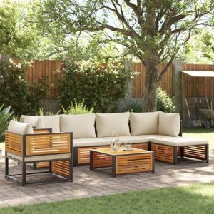 VidaXL Salon de jardin avec coussins 7 pcs bois massif d'acacia, ensemble de canapés d'extérieur, canapé modulable, canapé de jardin en bois