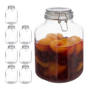 Relaxdays Bocal en Verre, Lot de 8, 3 litres, Conserves, Grand Pot, Hermétique, Fermeture étanche avec étrier, XXL, Transparent