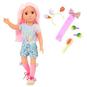 Glitter Girls - Nixie - Poupée de mode posable de 36 cm - Cheveux roses et yeux bruns - Extension de cheveux, noeud, pinces et tenue colorée - Poupées de 36 cm et accessoires - 3 ans et +