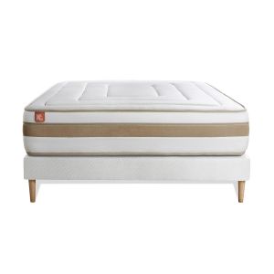 Ensemble sommier matelas LE RAFFIN&Eacute; 200x200cm Ressorts ensac s + M&eacute;moire de forme BioVisco Maxi &eacute;paisseur 26cm + sommier kit Blanc