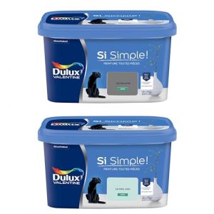 Dulux Valentine Peinture Si Simple Peinture Int&eacute;rieure Toutes Pi&egrave;ces Satin - Peinture Murs et Plafonds, Portes et Plinthes - Lot de 2 - Couleurs : L'Anthracite & Le Bleu Clair 2,5 L
