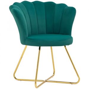 Homcom Fauteuil design coquillage piètement acier doré velours vert émeraude