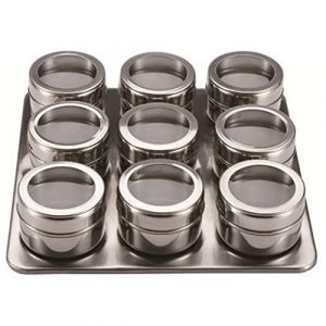 Bergner Set Présentoir à épices Acier Inoxydable, Chrome Mat, 23 x 23 x 6 cm, Lot de 10