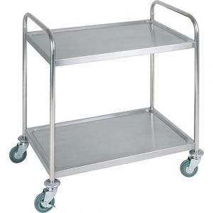 APS Chariot de service, acier inoxydable Chariot de transport, chariot de service avec deux étagères, L x P x H : 91 x 59 x 93 cm, distance entre les étagères env. 56 cm, 4 roulettes pivotantes, 2 avec blocage, charge max. 80 kg