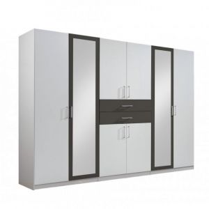 Wimex Armoire 6 portes blancs 2 portes miroirs DIVER 270 cm 2 tiroirs graphites