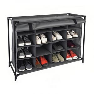 Relaxdays Meuble à Chaussures, pour Le Camping, 16 Compartiments, Montage Facile, H x L x P : 65 x 85 x 35,5 cm, Gris