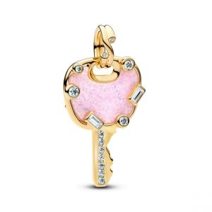Pandora Grand Charm Pendant Cl&eacute; Love Rose Opalescent Dor&eacute;