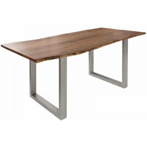 Massivmoebel24 - Table &agrave; manger 140x90 Acacia laqu&eacute; Bois naturel / Gris mat freeform