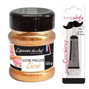 Scrapcooking Sucre doré 160 g + Stylo glaçage noir