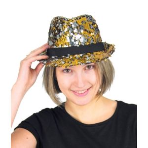 Ruedelafete Chapeau borsalino sequins r&eacute;versibles argent et or