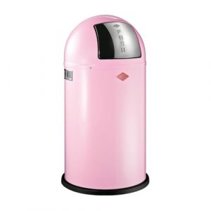 Wesco Poubelle Pushboy de couleur rose, tôle d'acier revêtue par pulvérisation, volume de 50 litres, grand rabat en acier inoxydable, récipient intérieur amovible