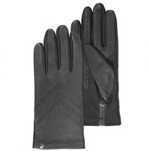 Isotoner Gants Cuir Doubl&eacute;s Soie Tactiles Pour Smartphones 85125 - Noir - Taille unique