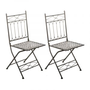 CLP Lot de 2 Chaises de jardin pliables Asina en fer forgé, Bronze