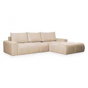 Lygie - Canapé d'angle convertible avec coffre en velours beige - Angle droit