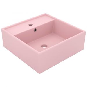 Lavabo carré de luxe à trop-plein vasque à poser de toilette lave-mains de salle de bain salle cosmétique maison 41 x 41 cm céramique rose mat 02_0002686