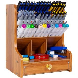Organiseur de bureau multifonctionnel en bois avec tiroir 20 x 15 x 25 cm