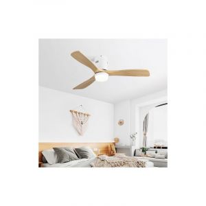 Ventilateur de Plafond D&eacute;coratif 52" (132 cm) - 3 Pales en Bois Massif - Moteur DC R&eacute;versible 6 Vitesses - T&eacute;l&eacute;commande - Blanc