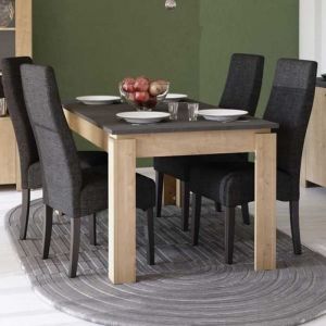 Table de repas - STINAU - Chêne/Béton ciré - Rectangulaire - 8 personnes