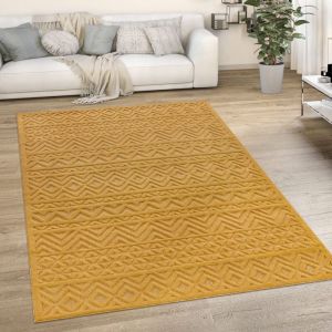 Paco Home - Tapis Exterieur Terrasse Salon Cuisine Motif Scandinave Motif Ethnique Uni 80x150 cm, Jaune