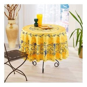 Nappe Provençale Rectangle ou Ronde Anti-Tâche Glycine 100% Polyester - jaune - 180cm.