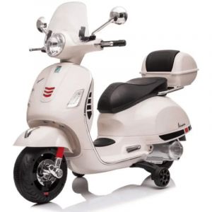 Vespa Moto Electrique Pour Enfants 6V, Roues Auxiliaires, Scooter Piaggio GT Avec Lumieres, 1-5 ans, 4.5A, MP3-USB-SD, 6km-h, Blanc