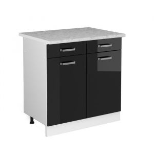 Vicco meuble cuisine R-Line, Noir Haute brillance, 80 cm avec plan de travail