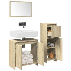VidaXL Ensemble de meubles de salle de bain 3 pcs chêne sonoma, armoire de salle de bain, armoire de rangement de toilette, placard de salle de bain
