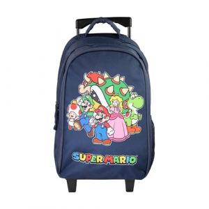 Bagtrotter - Super Mario - Sac à Dos Scolaire - Sac à Dos à Roulettes - Marine - 2 Compartiments Zippés - 1 Poche...