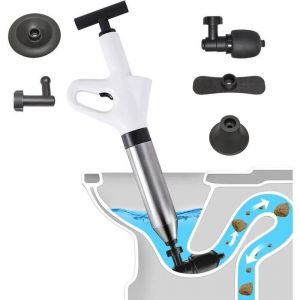 D&eacute;boucheur WC Puissant avec Manom&egrave;tre, Pompe &agrave; Air et 4 Ventouses pour Toilettes, Lavabos, et Tuyaux Obstru&eacute;s.
