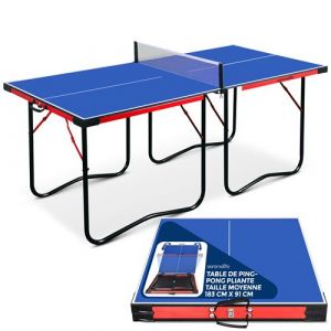 SereneLife Table de Ping Pong Portable, Table Ping Pong Extérieur Intérieur avec Filet, Clipper, 2 Raquette, 3 Balles, Design Pliable économiseur d'espace de 180cm x 90cm, Blue