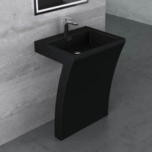 Mai&mai - Lave Main évier Vasque 60x48x83cm en Résine de Synthèse Noir Rectangulaire avec Perçage pour Robinet Lavabo avec Trop-plein à poser au Sol