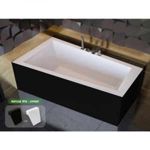 Baignoire asymétrique 160 x 90 cm + tablier noir + repose tête - INTIMA - Gauche